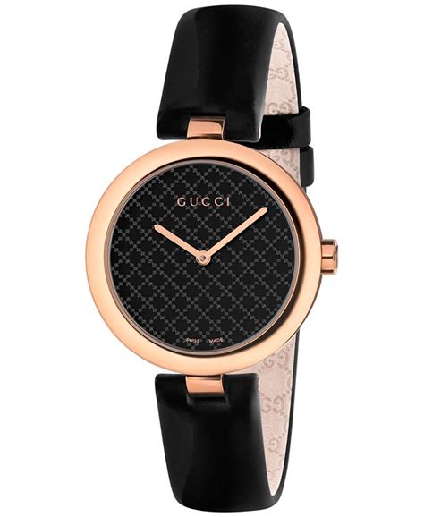 Gucci Women's Swiss Diamantissima Black Leather Strap Watch 